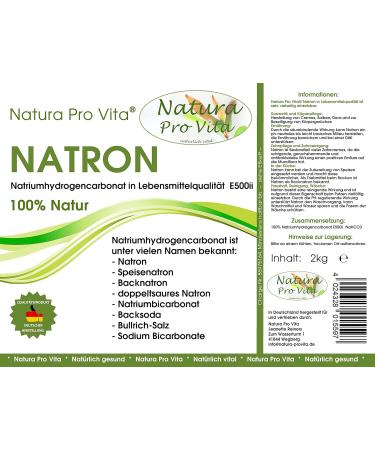 Pure E500II Natura Pro Vita Natron - 2kg Aluminum-Free Vegan Soda Powder for Dental Care Cooking Baking Cleaning & Body Care | International Shipping Available - Buy Online on GoSupps.com