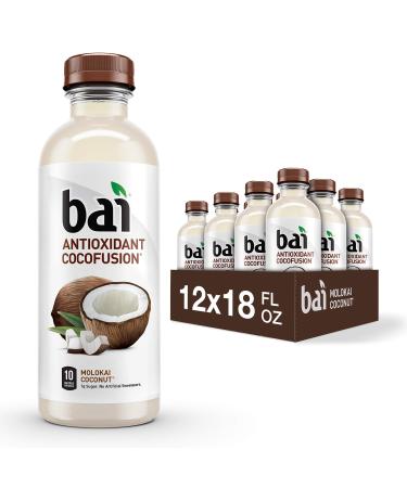 Bai Coconut Flavored Water, Molokai Coconut, Antioxidant Infused Drinks, 18 Fluid Ounce Bottles, (Pack of 12) Molokai Coconut 18 Fl Oz (Pack of 12)