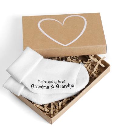 VELENTI Grandparents Baby Announcement Gift - You Will Be Grandpa and Grandma Baby Socks in Gift Box - Cute Pregnancy Announcements - Grandparent Announcement Ideas - Surprise Baby Announcement Gifts