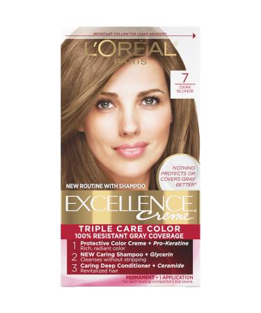 L'Oreal Paris Excellence Creme Permanent Triple Care Hair Color  7 Dark Blonde  Gray Coverage For Up to 8 Weeks  All Hair Types  Pack of 1 1 Count (Pack of 1) 7 Dark Blonde