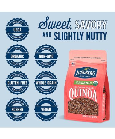Lundberg Family Farms - Organic Quinoa Tri-Color Blend  Blend of White  Black & Red Quinoa  9 Essential Amino Acids  Non-GMO  Gluten-Free  USDA Certified Organic  Vegan  Kosher (16 oz) Organic Tri Color 1 Pound (Pack of  - Buy Online on GoSupps.com