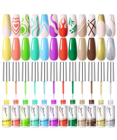 NICOLE DIARY Nail Art Gel Liner Polish - 12 Summer Neon Colors Gel Polish for French Tip, Swirl Nails, DIY Manicure Nail Art Polish Liner Gel 12 Colors - Buy Online on GoSupps.com