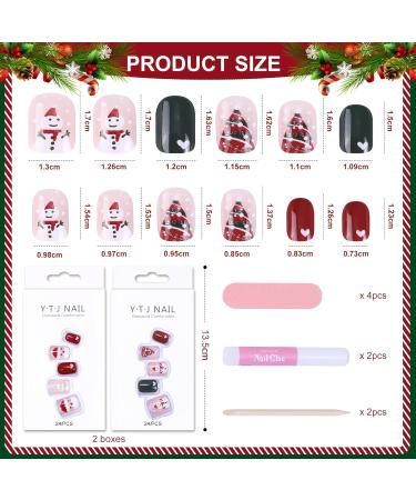 MELLIEX 48 Pieces Christmas False Nails Short 12 Sizes Artificial Press on Nails Full Cover Christmas Stick On Nails for Women Nail Art Decoration White Tree - Buy Online on GoSupps.com