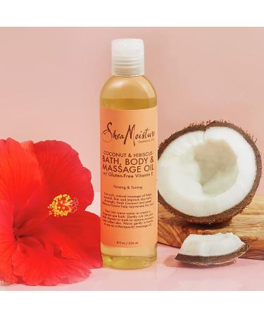SheaMoisture Bath Body & Massage Oil - 8 fl oz | Gluten-Free Vitamin E, Coconut & Hibiscus - Buy Online on GoSupps.com