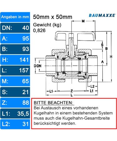 PVC Ball Tap 50mm | 1 1/2 Inch Shut-Off Tap for Adhesive Muffles & Fittings | 2-Way Connector for Pool & Pond Construction | BM_116 50mm - Buy Online on GoSupps.com