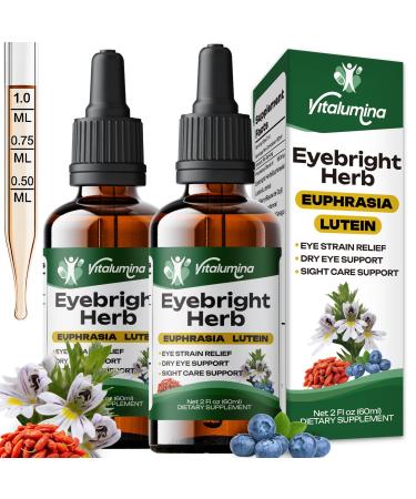 Vitalumina Eyebright Herbal Liquid with Organic Euphrasia Lutein Bilberry Blueberry & Goji Plant-Based Vegan Supplement for Adults 4 fl oz