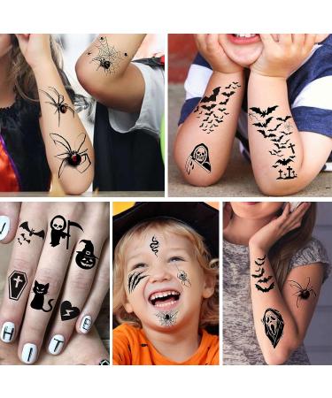 45 Sheets Halloween Temporary Tattoos For Kids Women Men 3D Scary Skeleton Skull Fake Tattoos Sticker For Adults Small Ghost Vampire Bat Pumpkin Spider Devil desigh Tatoos - Buy Online on GoSupps.com