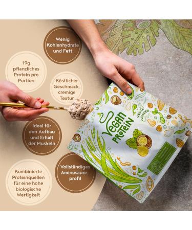 Premium Vegan Protein Powder 600g - 21g Protein per Serving - Hazelnut Flavor - Ideal Whey Replacement from Rice Peas Sunflower & Pumpkin Seeds - Buy Online on GoSupps.com