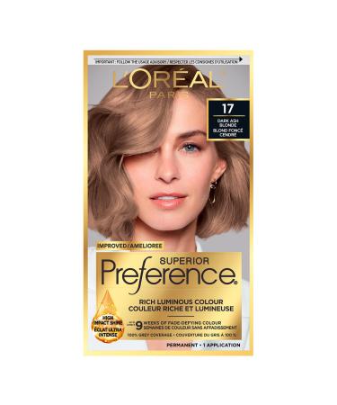 L'Oreal Paris Superior Preference Hair Dye Hair Color for Women 17 Dark Ash Blond Hair Dye Permanent Hair Color 100% Grey Coverage 9 weeks of Luminous Fade-Defying 1 Hair Dye Kit (Packaging May Vary) Dark Ash Blonde 1 Count ( Pack Of 1 )