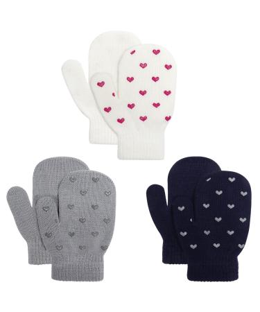 Toddler Stretch Mittens - Toddler Mittens Kids Winter Warm Knitted Magic Mittens Gloves Cute Dinosaur Paw Star Baby Mittens for 1-4 Year Old Boys and Girls Heart
