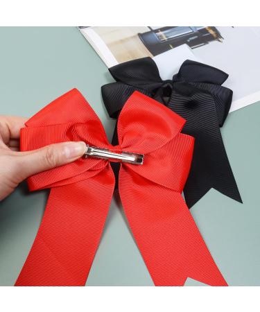2 Pack 6 inch Bow Hair Clips Large Hair Bow Hair Barrette Clips for Women Girls Red Hair Bows(Black Red) - Buy Online on GoSupps.com