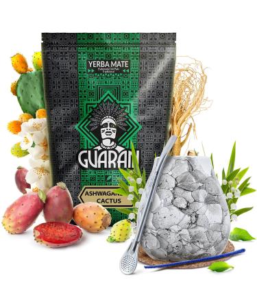 Set Guarani Ashwagandha Cactus 500g avec accessoires - Yerba mat avec ashwagandha et ginseng Calebasse bombilla et accessoires Caf ine naturelle