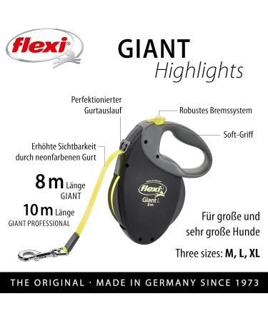 Buy Flexi Giant Professional L Dog Leash 10m - For Dogs Up to 50kg | Black/Neon Yellow - International Shipping Available - Buy Online on GoSupps.com