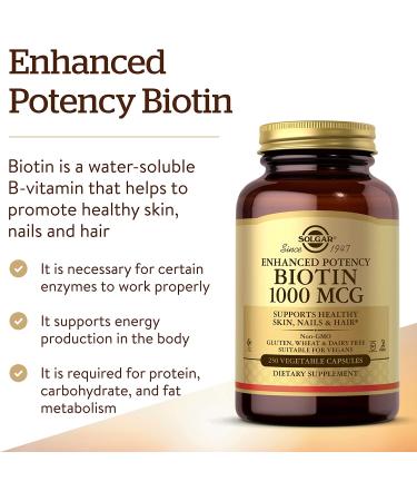 Solgar Biotin 1000 mcg - 250 Vegetable Capsules for Healthy Hair, Skin & Nails - Buy Online on GoSupps.com