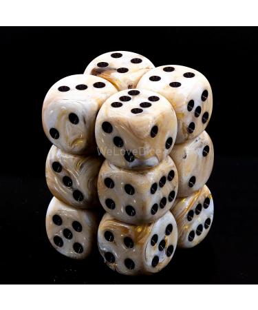 Chessex Marble Ivory with Black d6 Dice Set - 16mm Six Sided Die (12) Block - 1-Pack - Buy Online on GoSupps.com