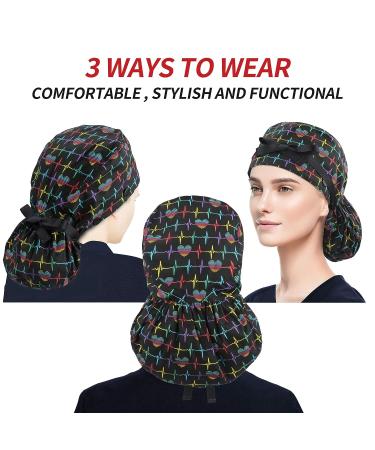 ABAMERICA Women's Surgical Scrub Cap with Ponytail Holder Personalized Nurse Hat for Long Hair | D02 Heart Beating Design - Buy Online on GoSupps.com