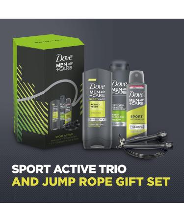 Dove Men+Care Sport Active Trio Gift Set - Body Wash, Shampoo & Conditioner, Anti-perspirant with Jump Rope - Perfect 3-Piece Gift for Him - Buy Online on GoSupps.com