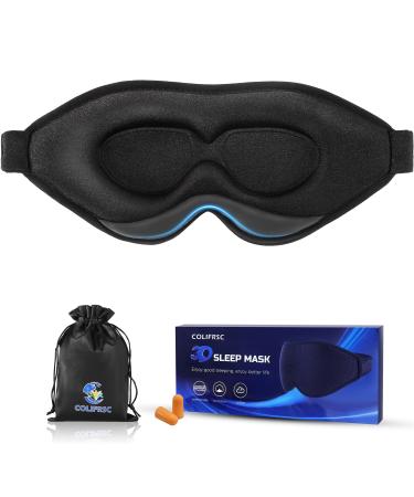 Sleep Mask COLIFRSC 3D Sleeping Mask for Men Women Soft 100% Block Out Light Comfy and Breathable for Lash Extension Light Blocking with Adjustable Strap Eye mask for Travel Naps Yoga Black