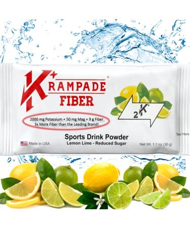 Krampade High Fiber High Potassium Electrolyte Powder Low Sugar Lemon Lime 9g Dietary Fiber 3950mg Electrolytes 2000mg Potassium 50mg Mag Digestive Health Support Cramp Relief 16 Packets Reduced Sugar Lemon Lime 16