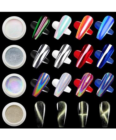 Chrome Nail Powder Gift Set - Holographic Unicorn Rainbow, Aurora Mermaid, Metallic Mirror, Cat Eye - Perfect for Manicure Art - Buy Online on GoSupps.com