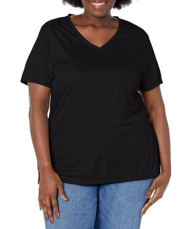 Just My Size Women's Plus-Size Cool DRI Short Sleeve V-Neck Tee 3X Black