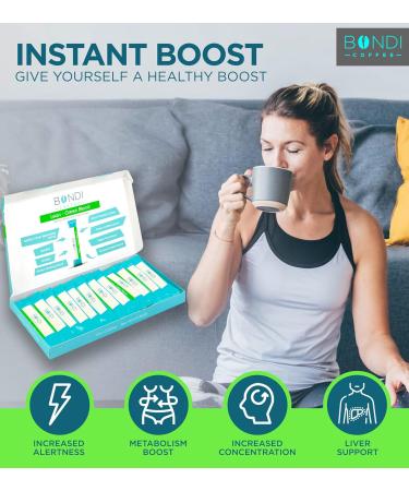 Bondi Coffee Lean-Green 28 Sachets - Instant Superfood Energy Coffee with Healthy Spirulina Ginseng Green Coffee MCT Choline 100% Natural Caffeine - Vegan - Buy Online on GoSupps.com
