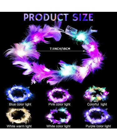 28 Pcs Luminous LED Feather Crown Headband for Women - Glowing Hair Accessories for Wedding, Festival, Party - Buy Online on GoSupps.com
