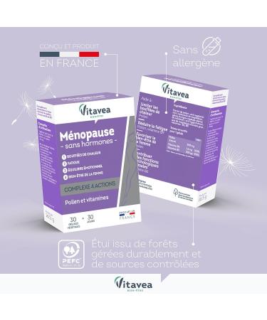 Vitavea Menopause Pre-Menopause Hormone Free Dietary Supplement - Hot Flashes Fatigue Emotional Balance Women's Well-Being - Pollen Vitamins B6 B9 - 30 Capsules - Made in France - Buy Online on GoSupps.com