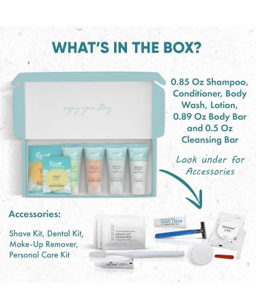 Eco Botanics Amenity & Accessory Kit | 0.85 oz Travel Size Shampoo Conditioner Lotion Body Wash Body Bar Cleansing Bar Shave & Dental Sets Make-Up Remover Wipes & Vanity Kit | 1 set per case 5 PIECES (BOXED) - Buy Online on GoSupps.com