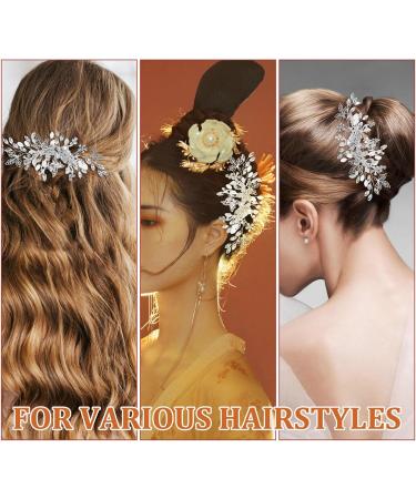 Healeved Rhinestone Flower Hair Side Combs Crystal Bride Wedding Hair Comb Bridal Headpieces Bridesmaid Hair Accessories Hair Styling Side Comb - Buy Online on GoSupps.com