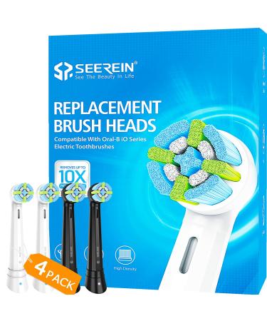 Toothbrush Heads Compatible with Braun Oral B iO Replacement Heads Fit Oral B IO 3 4 5 6 7 8 9 10 Series Electric Toothbrushes Soft Black/White 4 Pack