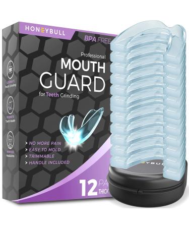 HONEYBULL Mouth Guard for Grinding Teeth [12 Pack] 1 Size for Heavy Grinding | Comfortable Custom Mold for Clenching at Night, Bruxism, Whitening Tray & Guard Thick 12.0