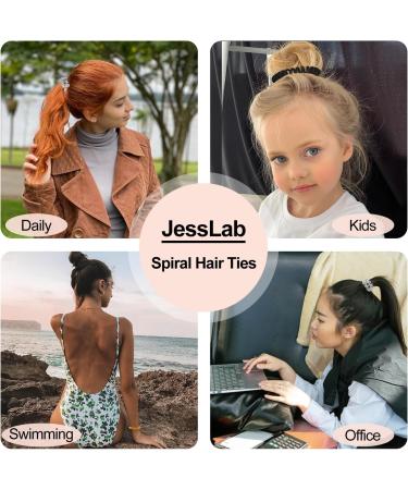 JessLab Spiral Hair Ties 20 Pcs - No Crease Phone Cord Ponytail Holders - Black Transparent - Hair Accessory for Girls & Women - Buy Online on GoSupps.com