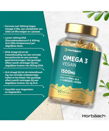 Omega 3 Vegan 1500mg Omega 3 Algae Oil 60 Vegan Softgels DHA & EPA Vegetable Supplement from Horbaach - Buy Online on GoSupps.com
