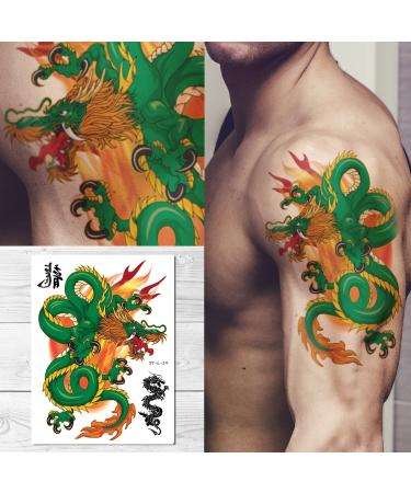 Supperb  Temporary Tattoos - Green Dragon on Fires