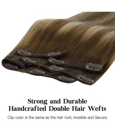 Hotbanana Clip-in Hair Extensions | Real Remy Hair Balayage Chocolate Brown to Caramel Blonde | 40cm 120g - 7 Piece Set - Buy Online on GoSupps.com