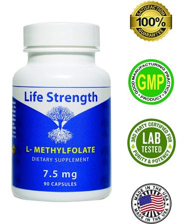 Life Strength L-Methylfolate 7.5 MG - 5-MTHF Supplement for Mood & Immune Support - Non-GMO & Gluten-Free - 90 Capsules - Buy Online on GoSupps.com