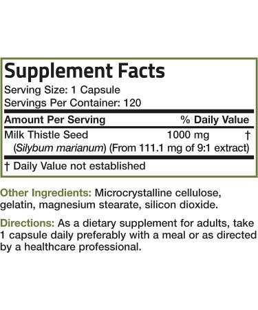 Bronson Milk Thistle 1000mg Capsules - Liver Health & Antioxidant Support - Non-GMO - 120ct (1 Pack) - Buy Online on GoSupps.com