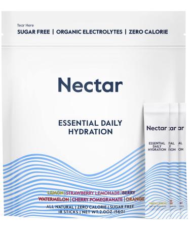 Nectar Hydration Powder Packets - Organic Electrolyte Powder - No Sugar or Calories - Daily IV Hydrate Packets for Dehydration Relief and Rapid Rehydration (Variety 18 Hydration Packets) Variety 18 Count (Pack of 1)