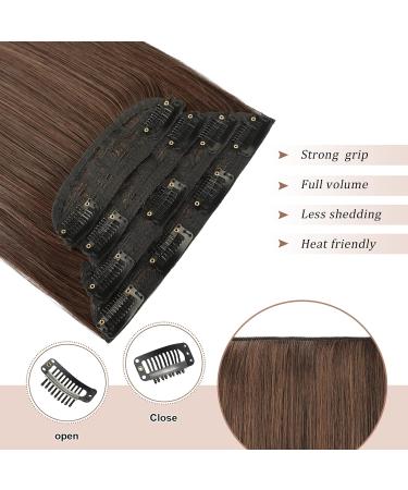 Feshfen Clip In Hair Extensions - 50cm 4PCs Synthetic Chocolate Brown Extensions for Women - Smooth Long Hair - Buy Online on GoSupps.com