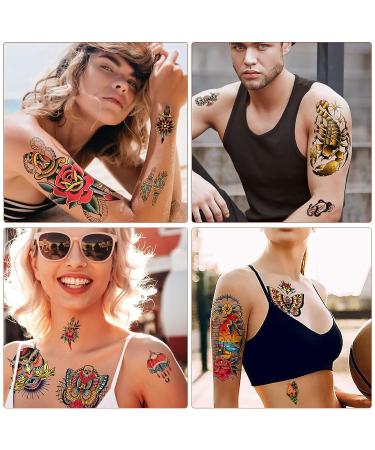 77 Sheets Vintage Temporary Tattoos - Old School Flower Swallows Butterflies Tiger Scorpion Snake Hand Owl Swords - Men Women Girls - Half Arm Fake Tattoos - Buy Online on GoSupps.com
