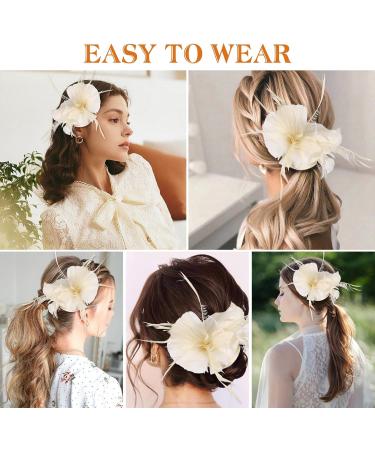 Lurrose 1PC Fascinator Hair Clip Fascinator Hair Pin Hair Clip Fascinator Hair Accessories for Women Wedding Tea Party Hat Beige - Buy Online on GoSupps.com
