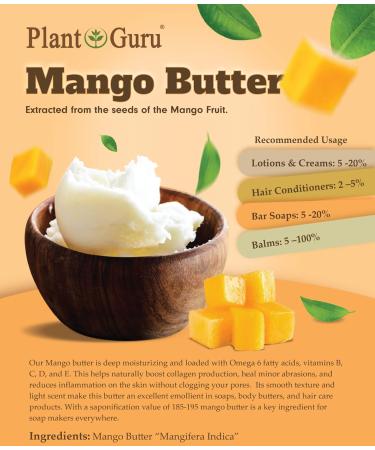 Mango Body Butter 8 oz - 100% Pure Raw Natural Cold Pressed for Skin & Hair Growth | DIY Creams Balms Lotions Soaps - International Shipping - Buy Online on GoSupps.com