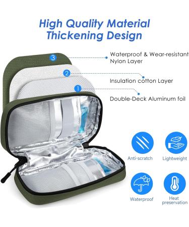 Youshares Insulin Cooling Bag - Large Capacity Diabetic Medication Etui with 2 Cooling Packs (Military Green) - 21x11.5x6cm - Buy Online on GoSupps.com