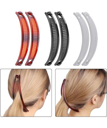 Sibba 6 Pieces Banana Hair Clip Banana Clips Grip Combs Fishtail Hair Clips Ponytail Banana Clip hair Accessory for Women Girls Style A(Black&Brown&White) - Buy Online on GoSupps.com