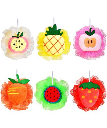 6 Pieces Cute Fruit Bath Shower Sponge Loofahs Mesh Pouf Shower Ball Colorful Cartoon Body Scrubber Balls Shower Mesh for Kids Adults - Buy Online on GoSupps.com