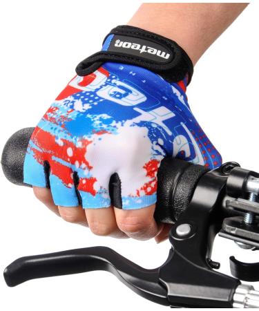Meteor Children's Bike Gloves - Gel BMX Cycling & Hiking Gloves for Boys & Girls - Blue Sizes 7-7.5cm - Buy Online on GoSupps.com