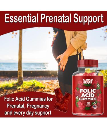 Supplebears Folic Acid Gummies 400mcg - Pregnancy Gummy for Women - 60 Raspberry Flavored Vitamins - Buy Online on GoSupps.com