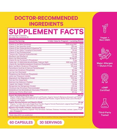 Pink Stork Premium Prenatal Vitamins - Organic Whole Food Ingredients with Folate, Vitamin A, C, Zinc & Biotin - 60 Capsules | Women-Owned - Buy Online on GoSupps.com
