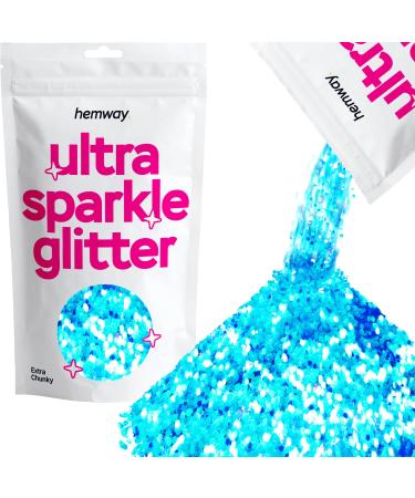 Hemway Premium Ultra Sparkle Glitter Multi Purpose Metallic Flake For Arts Cosmetics Resin Festival Face Hair - Fluorescent Blue - Extra Chunky (1/24 "0.040" 1mm) 100g / 3.5oz Fluorescent Blue Extra Chunky - 100g